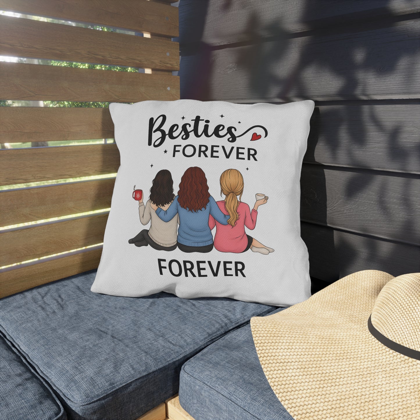 Besties Forever Outdoor Pillows, Cozy Garden Decor, Friendship Gifts, Patio Cushions, Seasonal Home Accents