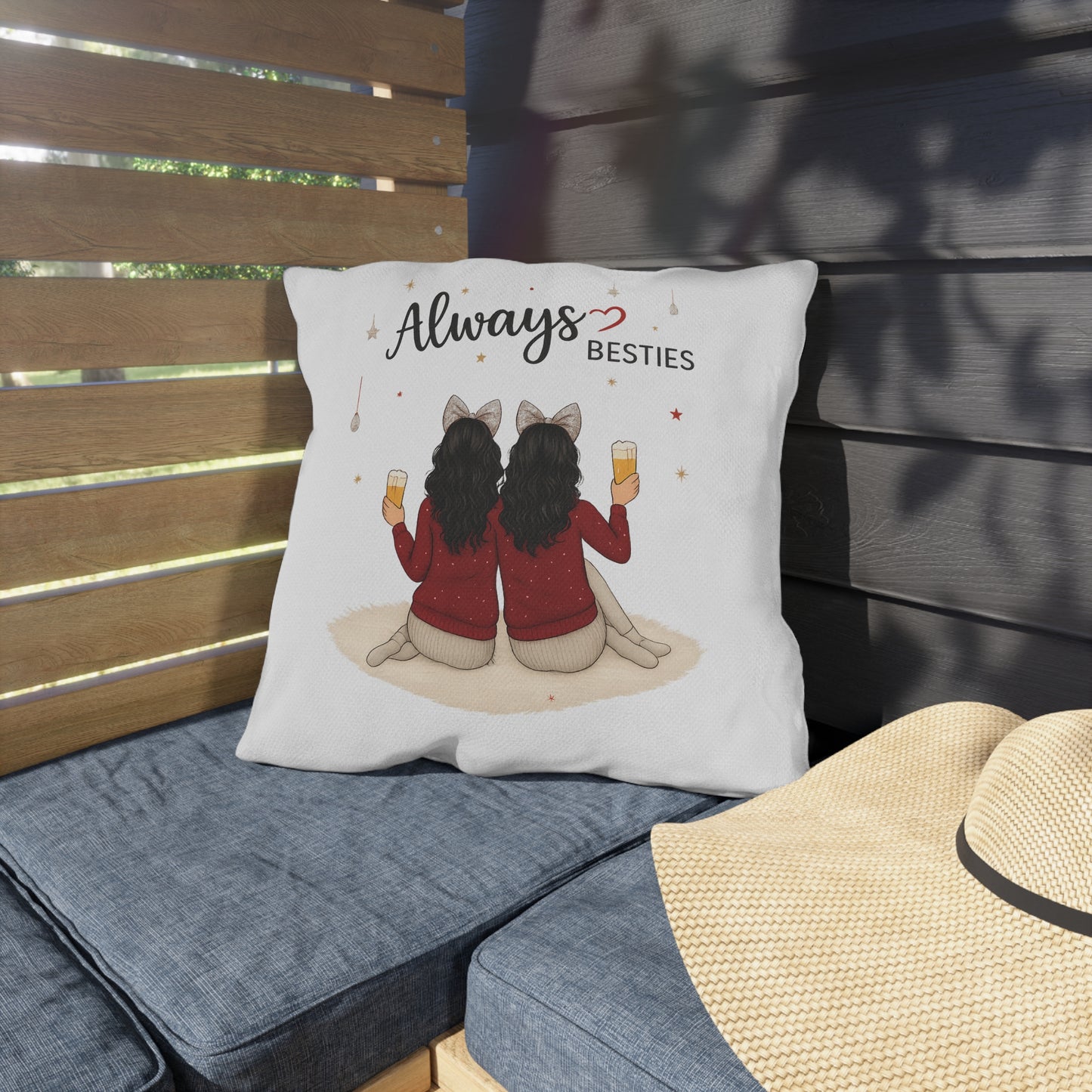 Always Besties Outdoor Pillow - Cute Best Friend Gift, Patio Decor, Throw Cushion, Home and Garden Accents, Unique Friendship Present