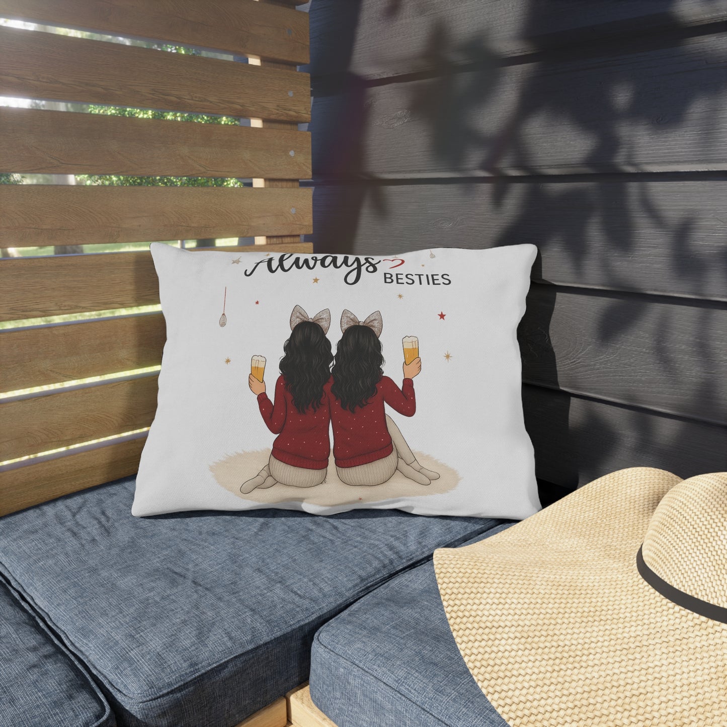 Always Besties Outdoor Pillow - Cute Best Friend Gift, Patio Decor, Throw Cushion, Home and Garden Accents, Unique Friendship Present