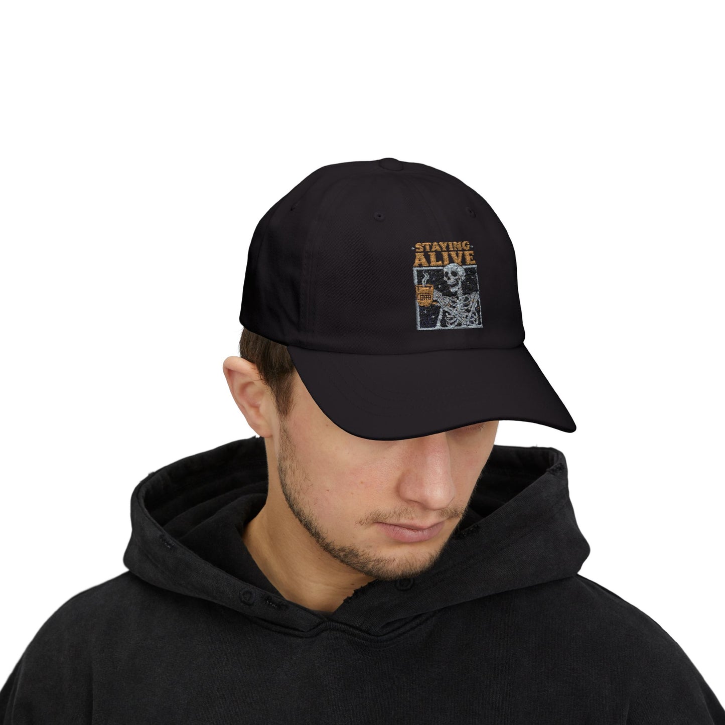 Skeleton Staying Alive Dad Cap, Cool Dad Hat, Vintage Cap, Festival Accessory, Gift for Dad