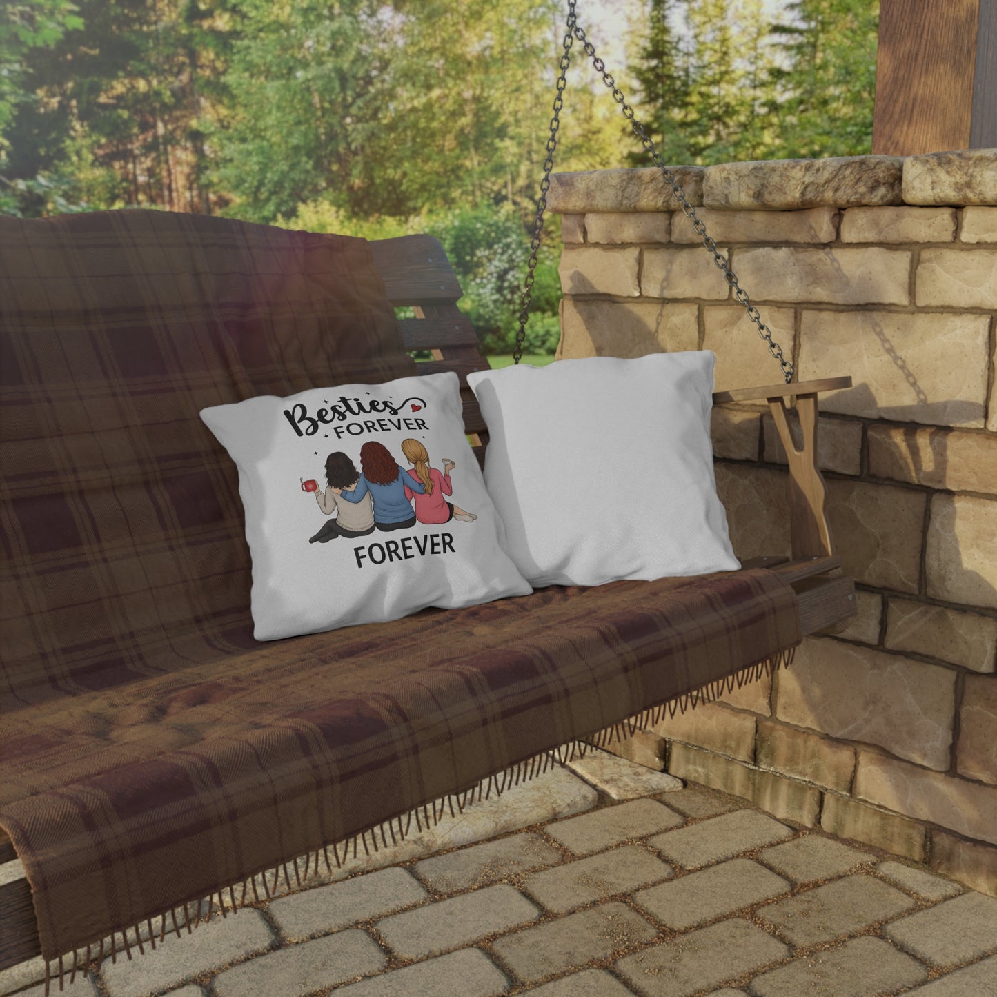 Besties Forever Outdoor Pillows, Cozy Garden Decor, Friendship Gifts, Patio Cushions, Seasonal Home Accents