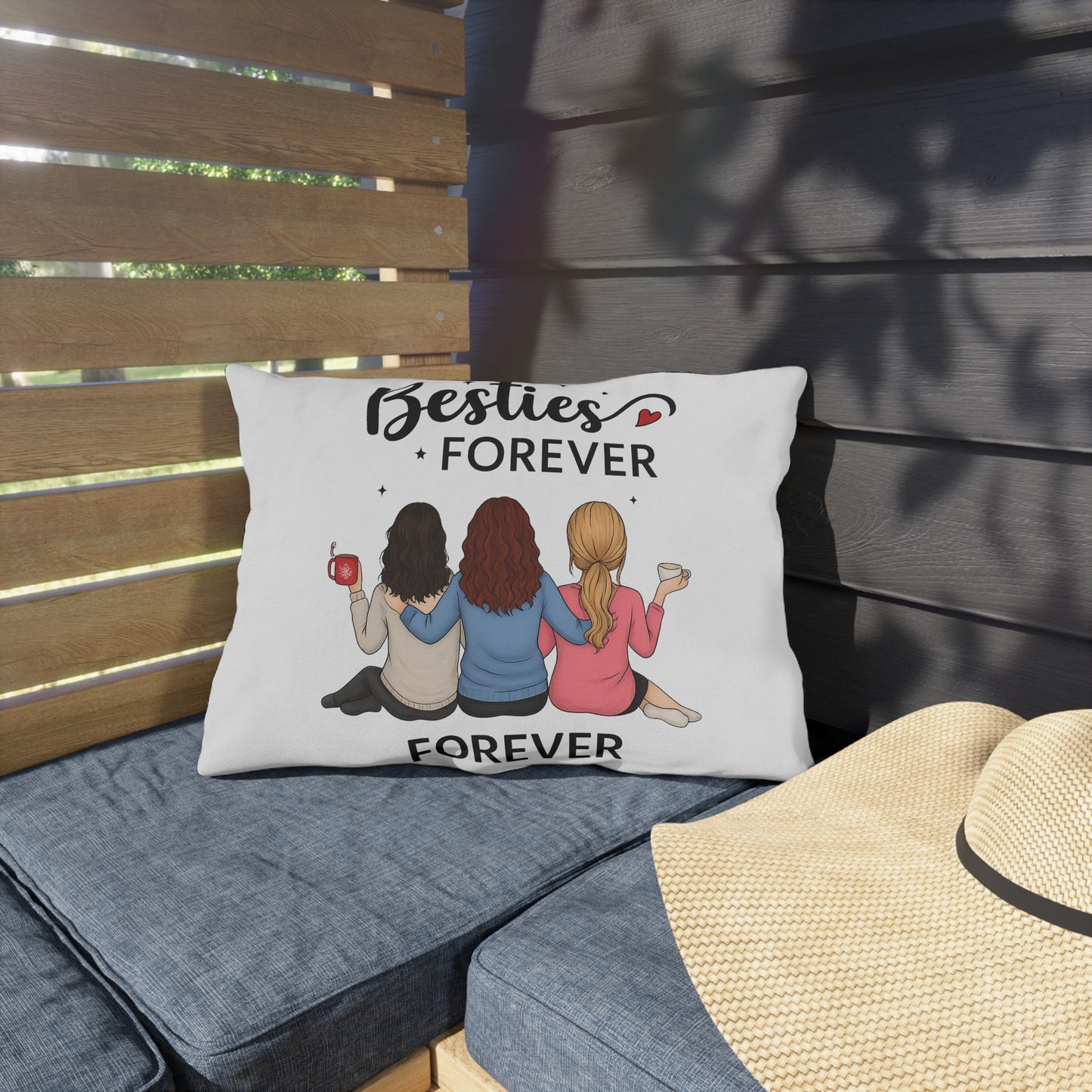 Besties Forever Outdoor Pillows, Cozy Garden Decor, Friendship Gifts, Patio Cushions, Seasonal Home Accents
