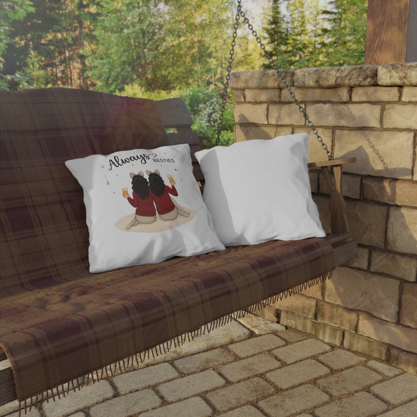 Always Besties Outdoor Pillow - Cute Best Friend Gift, Patio Decor, Throw Cushion, Home and Garden Accents, Unique Friendship Present