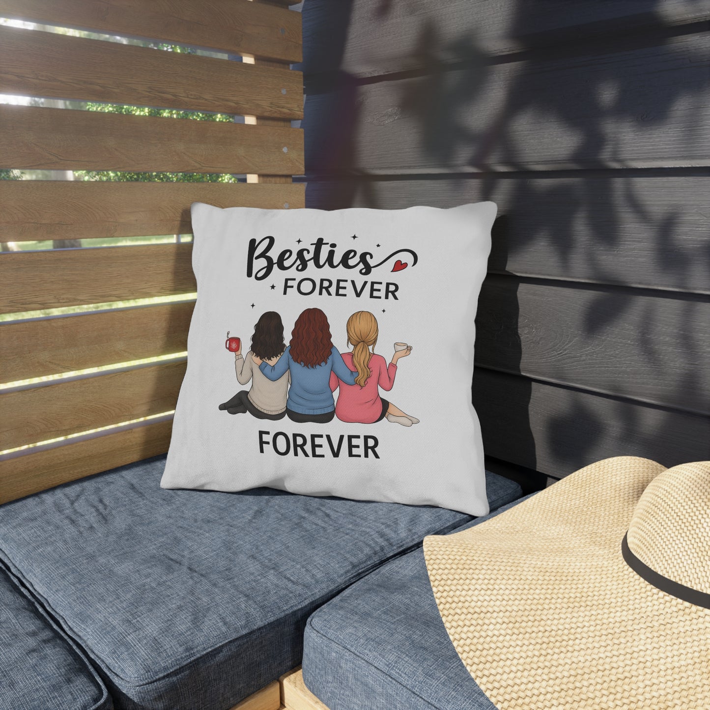 Besties Forever Outdoor Pillows, Cozy Garden Decor, Friendship Gifts, Patio Cushions, Seasonal Home Accents