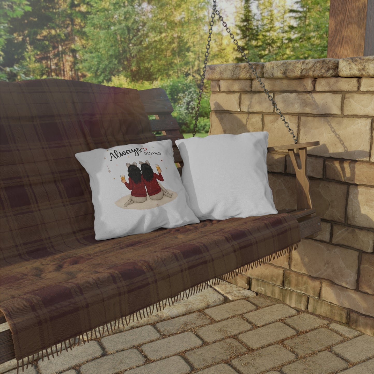 Always Besties Outdoor Pillow - Cute Best Friend Gift, Patio Decor, Throw Cushion, Home and Garden Accents, Unique Friendship Present