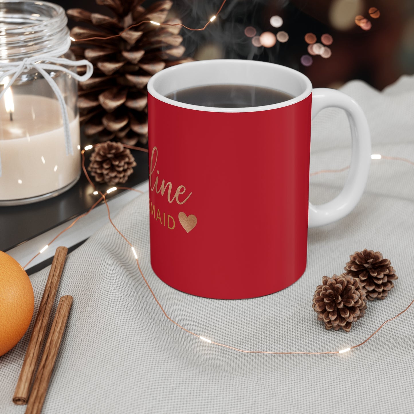 Bridesmaid Mug | Custom Name Coffee Cup | Bridal Party Gift | Wedding Favor | 11oz Red Mug