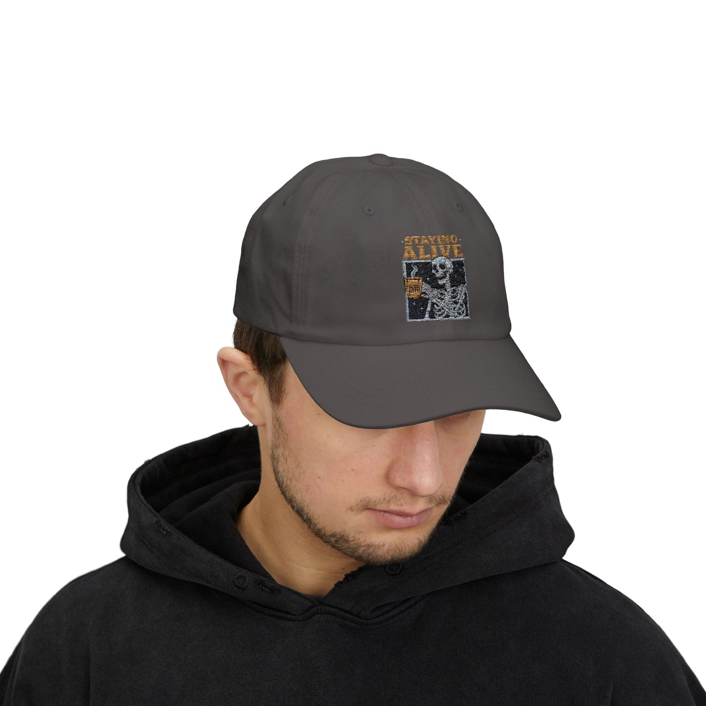 Skeleton Staying Alive Dad Cap, Cool Dad Hat, Vintage Cap, Festival Accessory, Gift for Dad