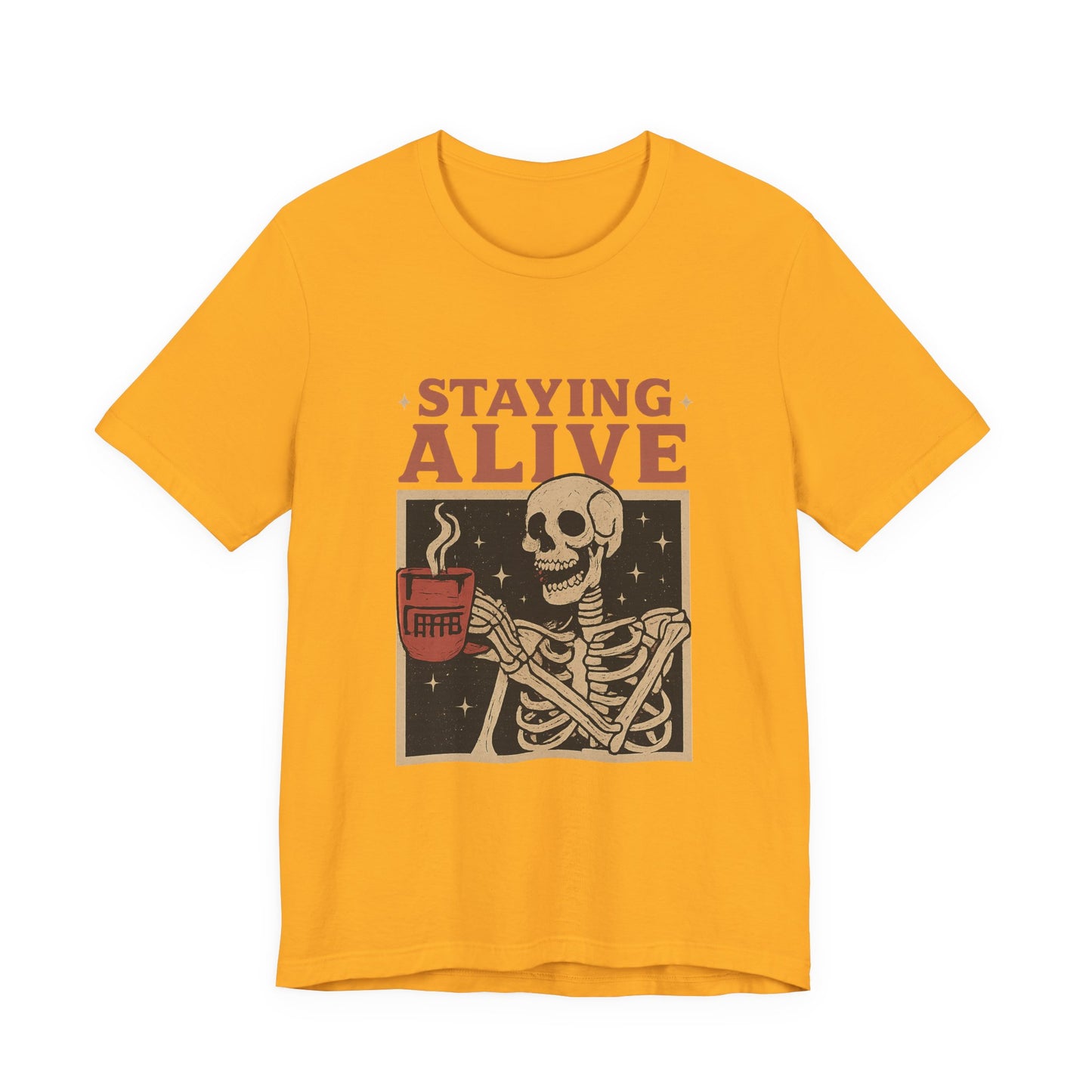 Stay Alive Skeleton Tee, Unisex Graphic Shirt, Halloween Outfit, Funny Casual T-Shirt, Gift for Coffee Lovers, Quirky Apparel