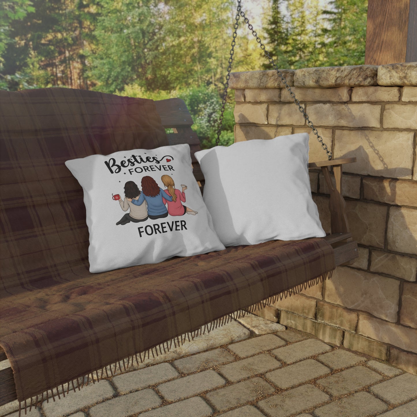 Besties Forever Outdoor Pillows, Cozy Garden Decor, Friendship Gifts, Patio Cushions, Seasonal Home Accents