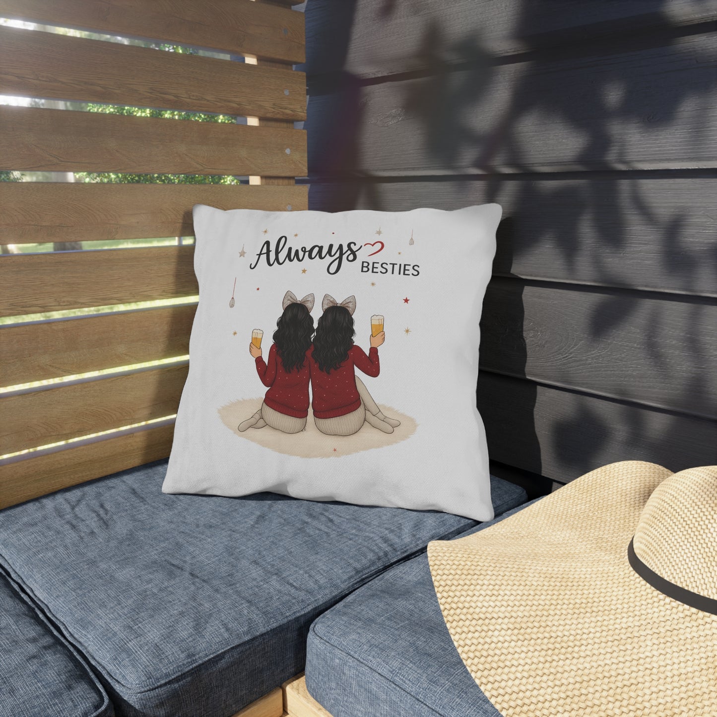 Always Besties Outdoor Pillow - Cute Best Friend Gift, Patio Decor, Throw Cushion, Home and Garden Accents, Unique Friendship Present