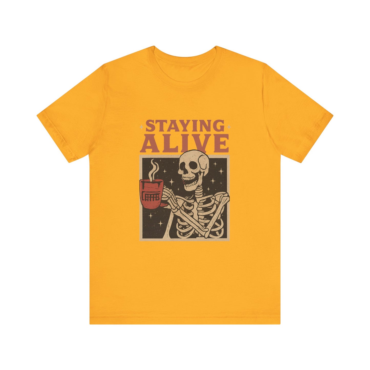 Stay Alive Skeleton Tee, Unisex Graphic Shirt, Halloween Outfit, Funny Casual T-Shirt, Gift for Coffee Lovers, Quirky Apparel