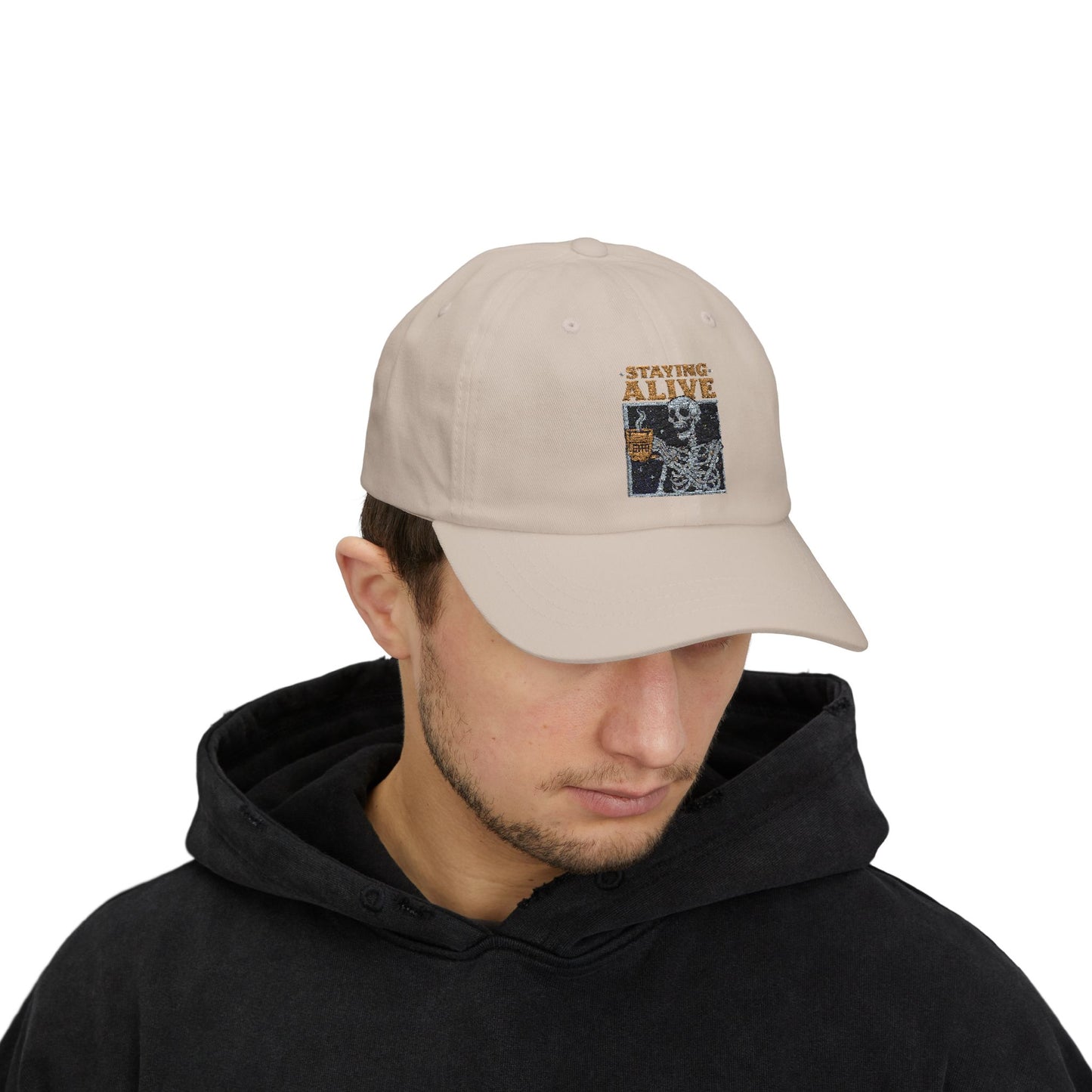 Skeleton Staying Alive Dad Cap, Cool Dad Hat, Vintage Cap, Festival Accessory, Gift for Dad