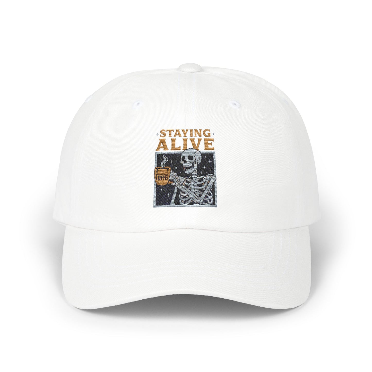 Skeleton Staying Alive Dad Cap, Cool Dad Hat, Vintage Cap, Festival Accessory, Gift for Dad