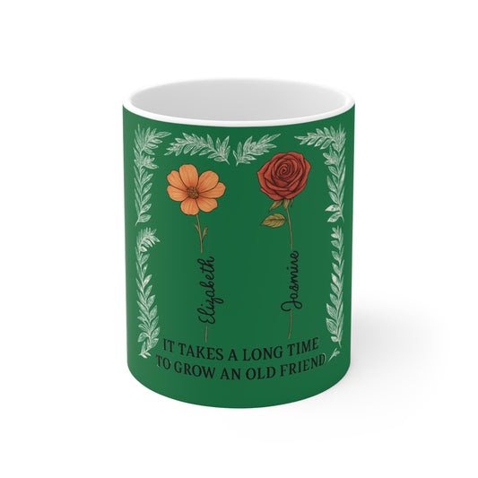 Friendship Floral Mug, Perfect Gift for Best Friends, Botanical Coffee Cup, Personalized Tea Mug, Friendship Anniversary Gift